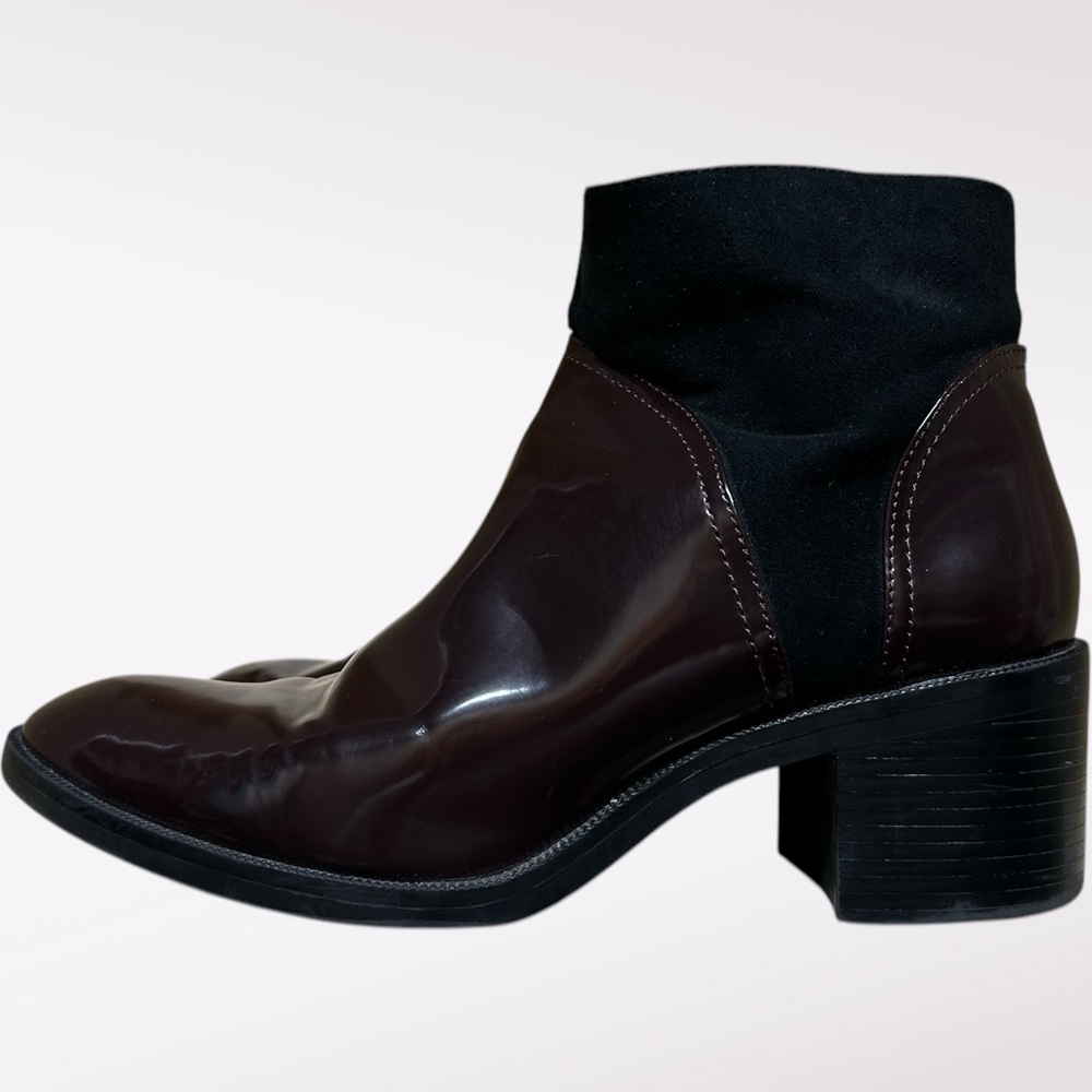 Zara Shoes Women Size 41 Leather Chelsea Ankle Boot Stack Heel Burgundy Brown - Picture 3 of 9